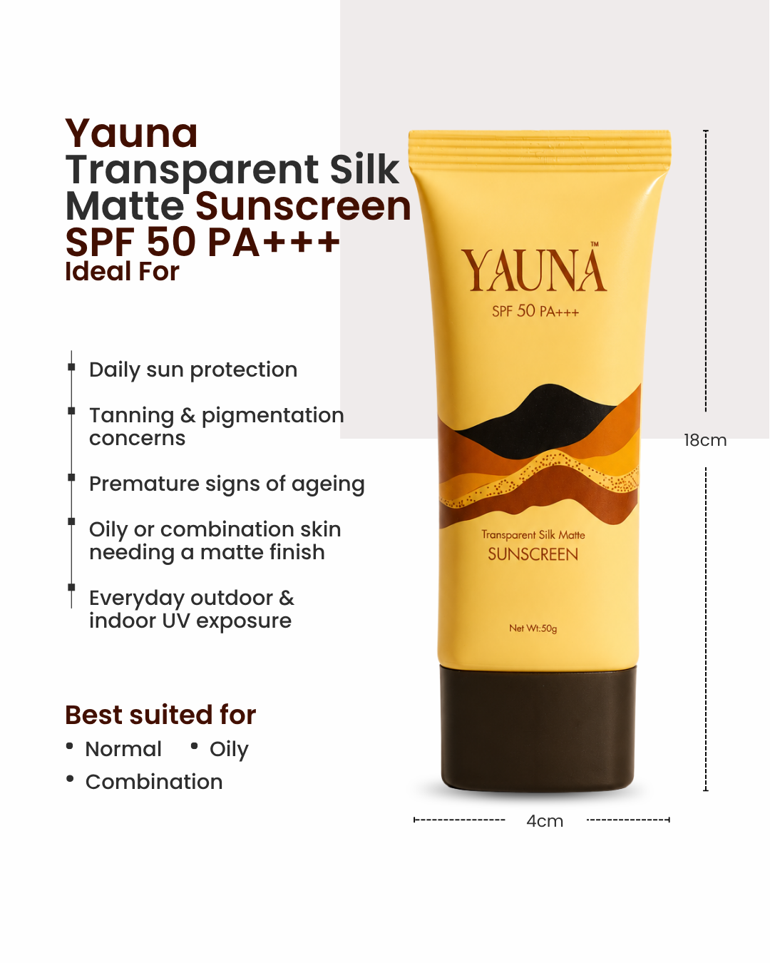 Yauna Transparent Silk Matte Sunscreen SPF 50 PA+++